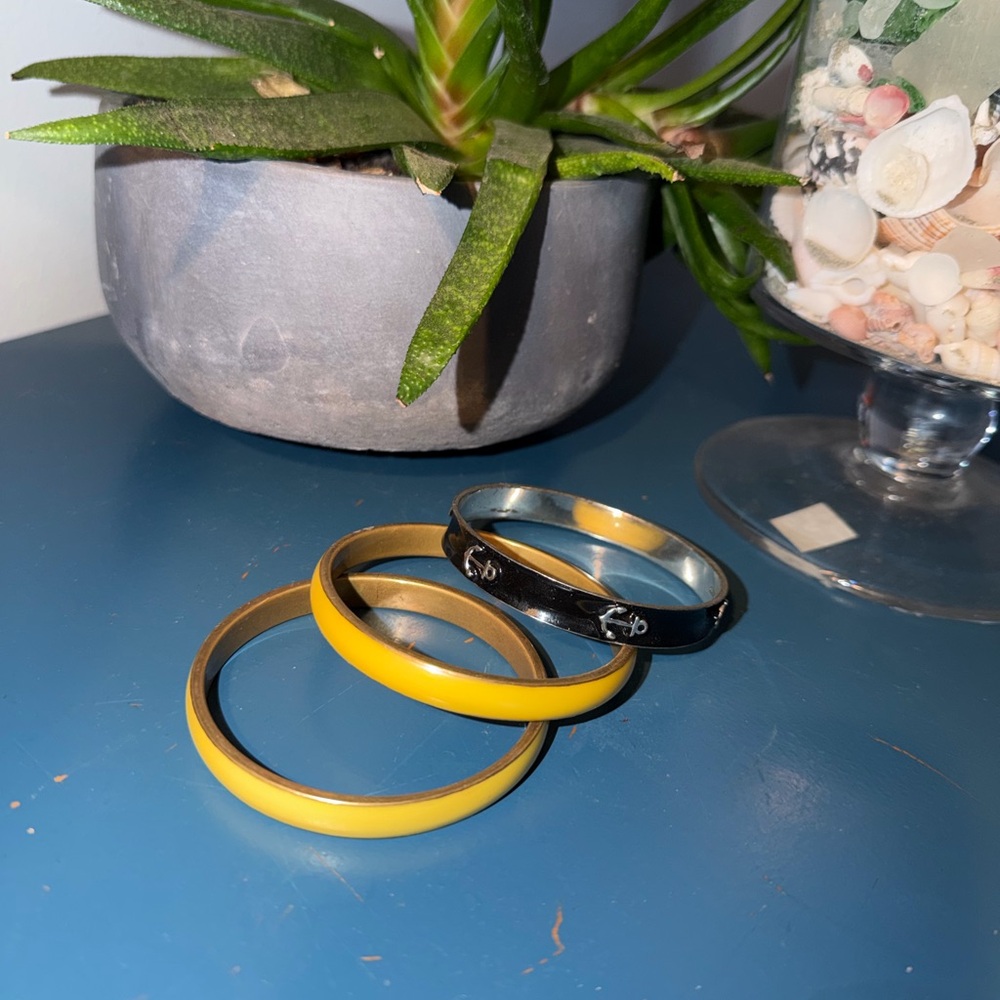 J. Crew Factory Navy Blue and Yellow Bangle Trio